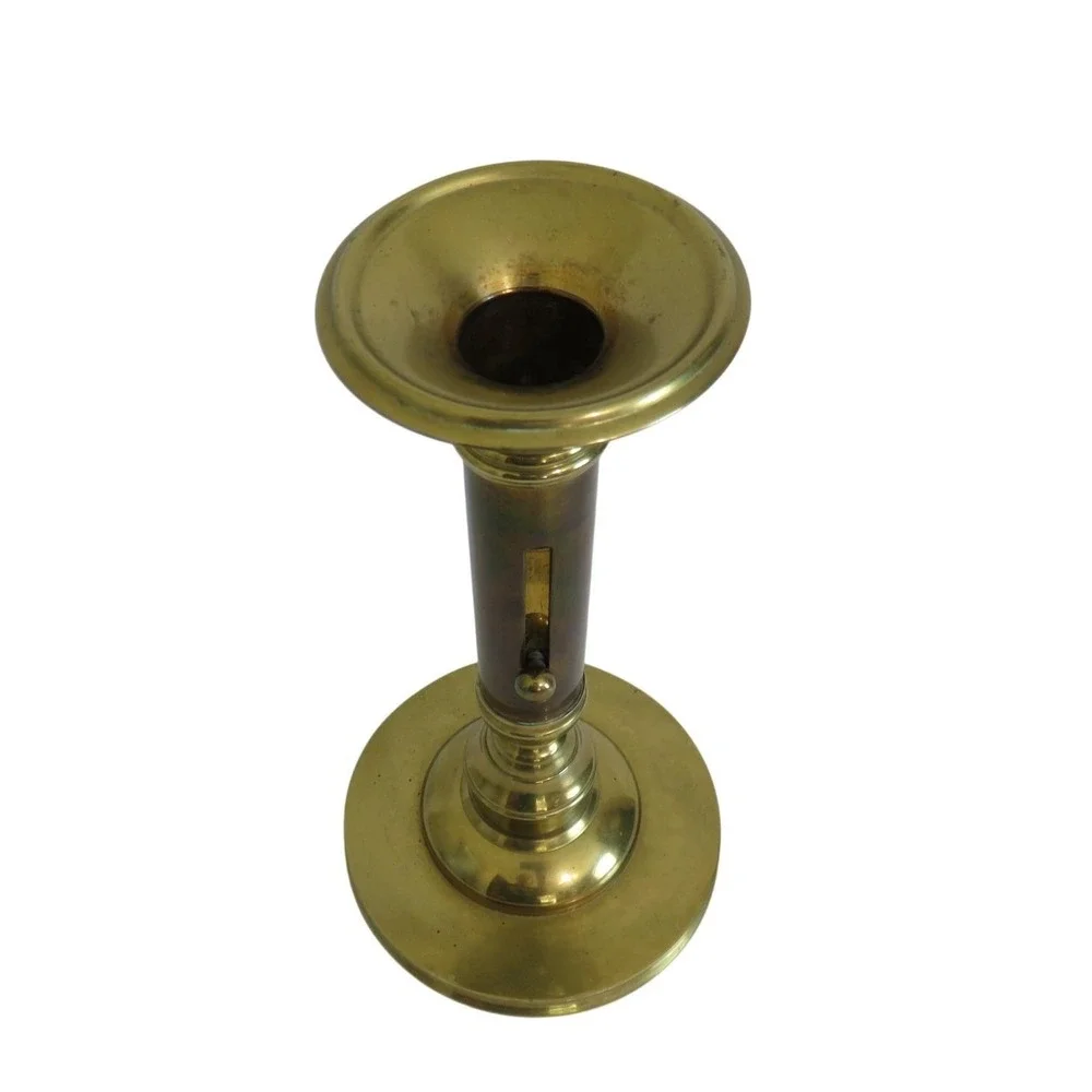 Vintage Brass Candlestick Holder Dark Pillar Accent Push Up Adjustable Candle‎